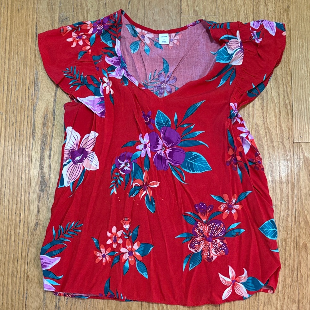Old Navy Red Floral Blouse
